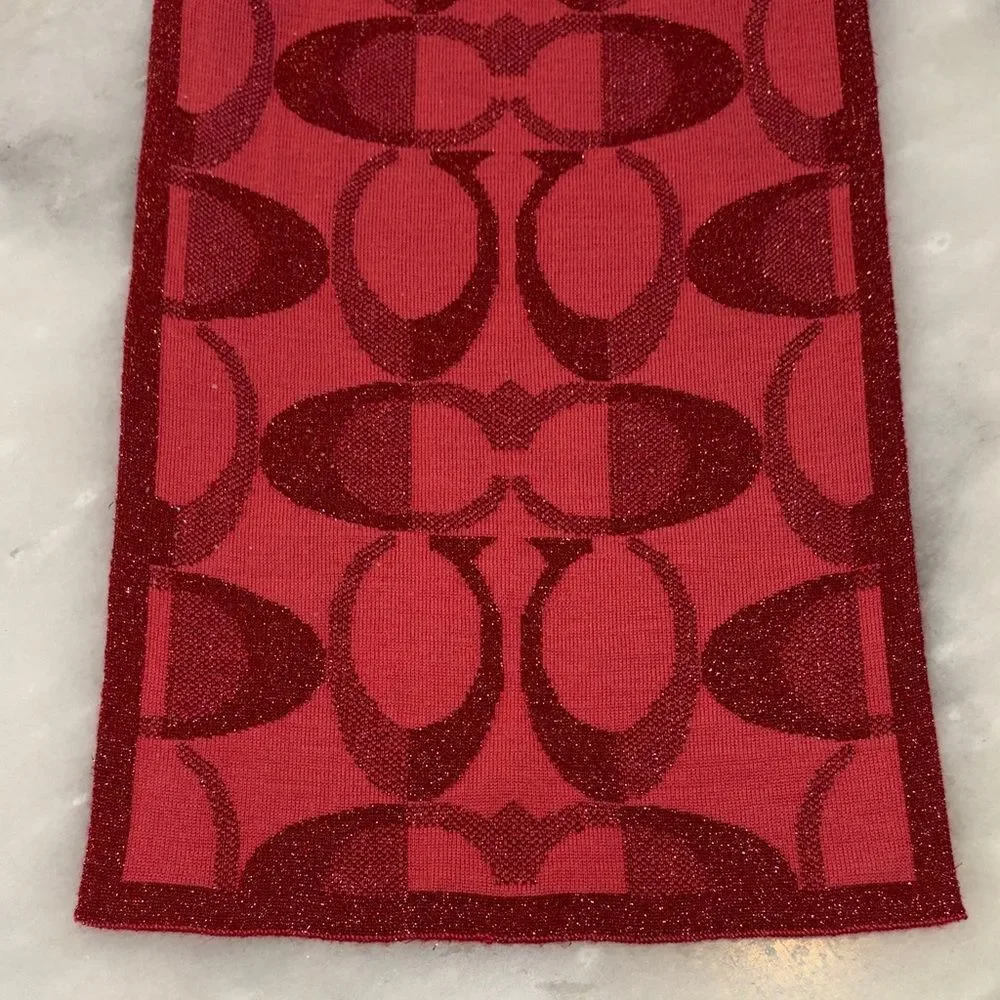 Coach Merino Wool Scarf Lurex Signature Logo Dream C Knit Scarf